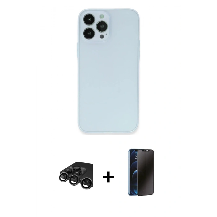 MARSİLYAN™- iPhone 15 Pro Max Kılıf Atlas Minimal Prime - Siyah 3D Antistatik Hayalet Cam Ekran Koruyucu + Raze Metal Kamera Lens - TMGI