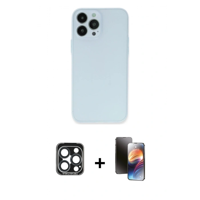 MARSİLYAN™- iPhone 15 Pro Max Kılıf Atlas Minimal Prime - Siyah 3D Antistatik Mat Seramik Nano Ekran Koruyucu + PVD Metal Kamera Lens - LT