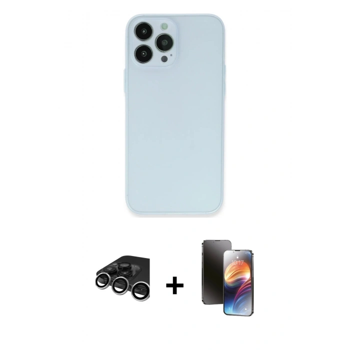 MARSİLYAN™- iPhone 15 Pro Max Kılıf Atlas Minimal Prime - Siyah 3D Antistatik Mat Seramik Nano Ekran Koruyucu + Gümüş Raze Metal Kamera Lens