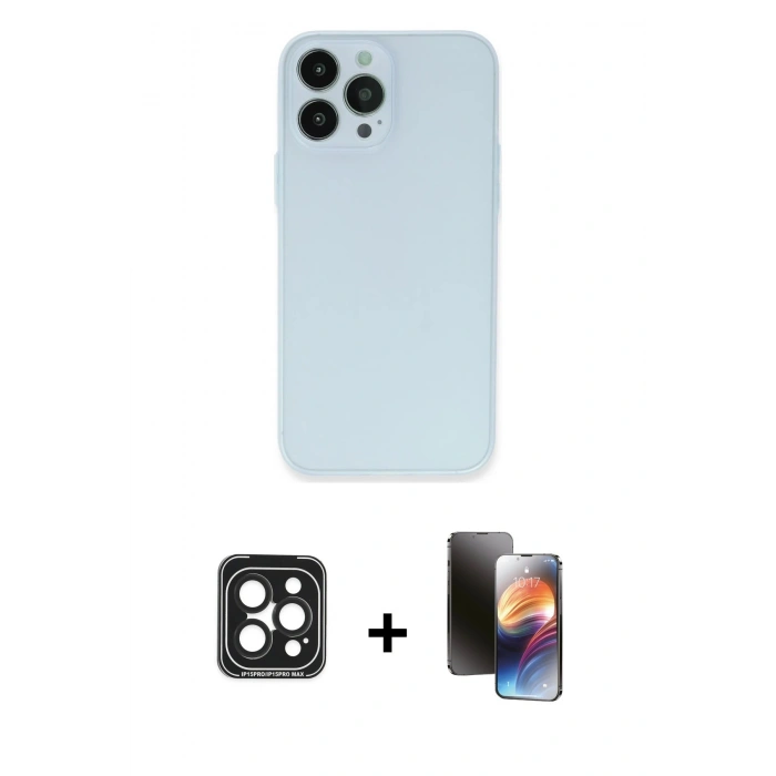 MARSİLYAN™- iPhone 15 Pro Max Kılıf Atlas Minimal Prime - Siyah 3D Antistatik Mat Seramik Nano Ekran Koruyucu + PVD Metal Kamera Lens - SH