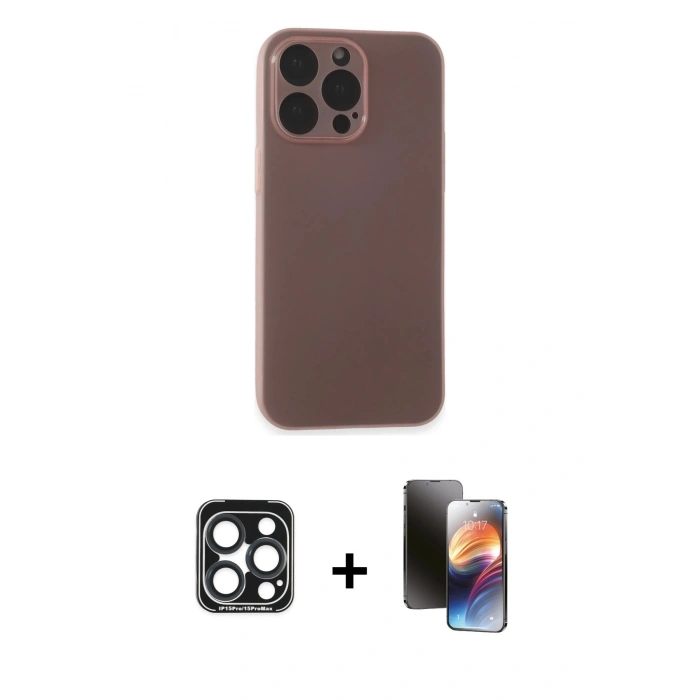 MARSİLYAN™- iPhone 15 Pro Max Kılıf Atlas Minimal Prime - Siyah 3D Antistatik Mat Seramik Nano Ekran Koruyucu + PVD Metal Kamera Lens - LT