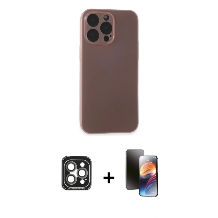 MARSİLYAN™- iPhone 15 Pro Max Kılıf Atlas Minimal Prime - Siyah 3D Antistatik Mat Seramik Nano Ekran Koruyucu + PVD Metal Kamera Lens - GI