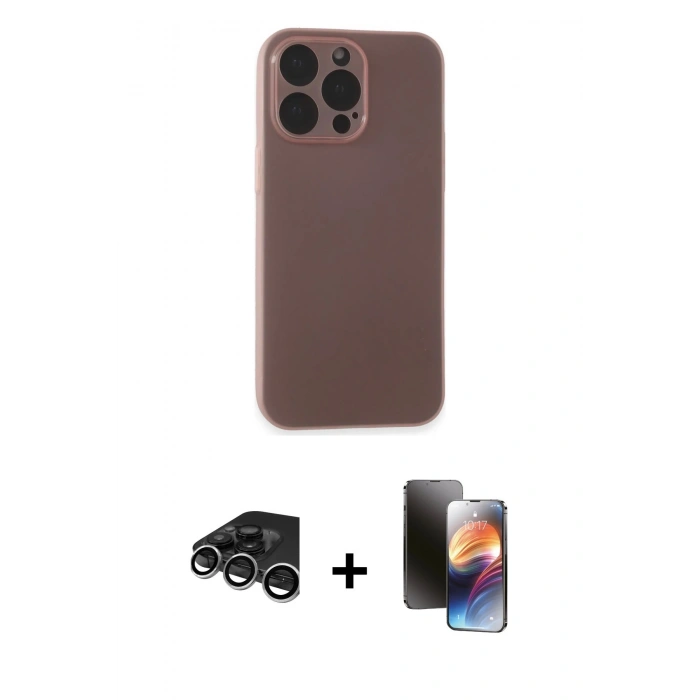 MARSİLYAN™- iPhone 15 Pro Max Kılıf Atlas Minimal Prime - Siyah 3D Antistatik Mat Seramik Nano Ekran Koruyucu + Gümüş Raze Metal Kamera Lens