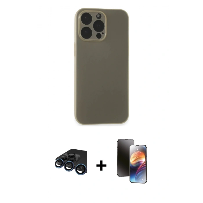 MARSİLYAN™- iPhone 15 Pro Max Kılıf Atlas Minimal Prime - Siyah 3D Antistatik Mat Seramik Nano Ekran Koruyucu + Lacivert Raze Metal Kamera Lens