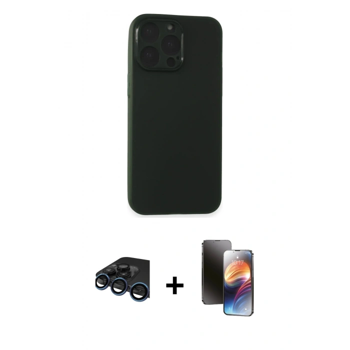 MARSİLYAN™- iPhone 15 Pro Max Kılıf Atlas Minimal Prime - Siyah 3D Antistatik Mat Seramik Nano Ekran Koruyucu + Lacivert Raze Metal Kamera Lens
