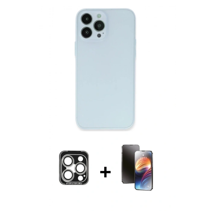 MARSİLYAN™- iPhone 15 Pro Max Kılıf Atlas Minimal Prime - Siyah 3D Antistatik Mat Seramik Nano Ekran Koruyucu + PVD Metal Kamera Lens - GS