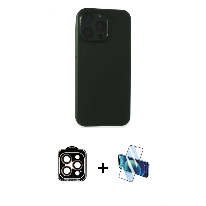 MARSİLYAN™- iPhone 15 Pro Max Kılıf Atlas Minimal Prime - Siyah 3D Antistatik Seramik Nano Ekran Koruyucu + PVD Metal Kamera Lens - TU