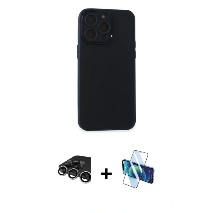 MARSİLYAN™- iPhone 15 Pro Max Kılıf Atlas Minimal Prime - Siyah 3D Antistatik Seramik Nano Ekran Koruyucu + Raze Metal Kamera Lens - GS