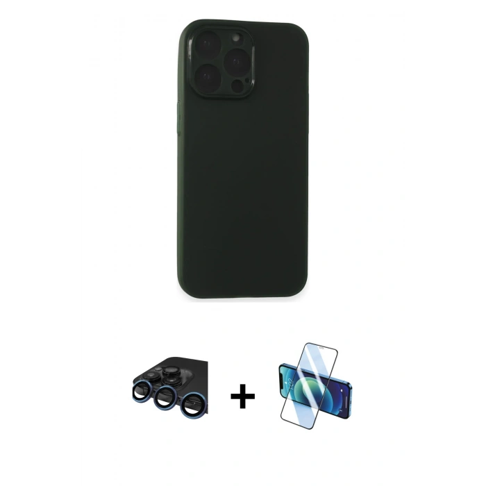 MARSİLYAN™- iPhone 15 Pro Max Kılıf Atlas Minimal Prime - Siyah 3D Antistatik Seramik Nano Ekran Koruyucu + Raze Metal Kamera Lens - LT