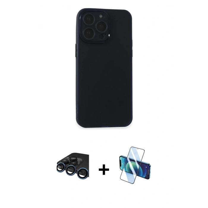MARSİLYAN™- iPhone 15 Pro Max Kılıf Atlas Minimal Prime - Siyah 3D Antistatik Seramik Nano Ekran Koruyucu + Raze Metal Kamera Lens - LT