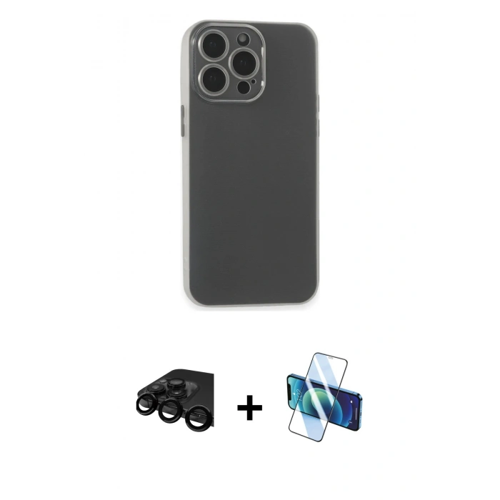 MARSİLYAN™- iPhone 15 Pro Max Kılıf Atlas Minimal Prime - Siyah 3D Antistatik Seramik Nano Ekran Koruyucu + Raze Metal Kamera Lens - SH