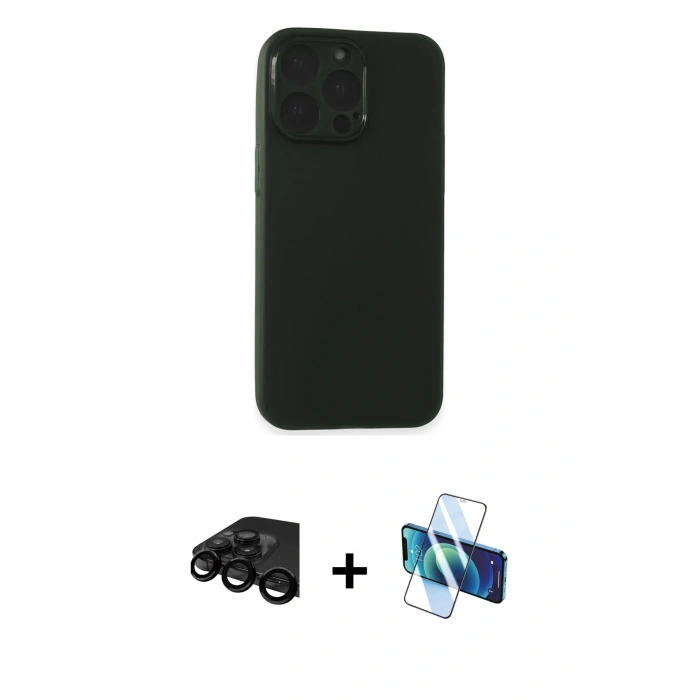 MARSİLYAN™- iPhone 15 Pro Max Kılıf Atlas Minimal Prime - Siyah 3D Antistatik Seramik Nano Ekran Koruyucu + Raze Metal Kamera Lens - SH