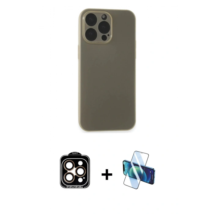MARSİLYAN™- iPhone 15 Pro Max Kılıf Atlas Minimal Prime - Siyah 3D Antistatik Seramik Nano Ekran Koruyucu + PVD Metal Kamera Lens - TU