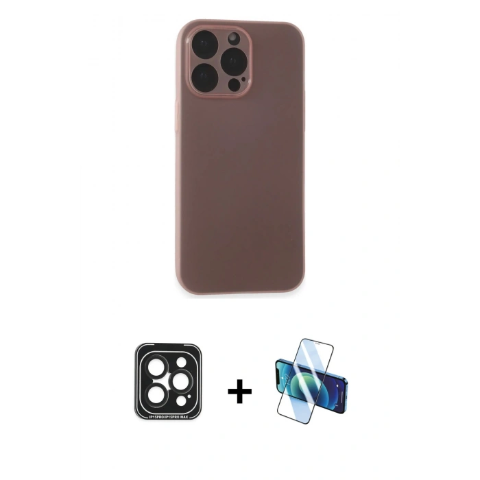 MARSİLYAN™- iPhone 15 Pro Max Kılıf Atlas Minimal Prime - Siyah 3D Antistatik Seramik Nano Ekran Koruyucu + PVD Metal Kamera Lens - SH