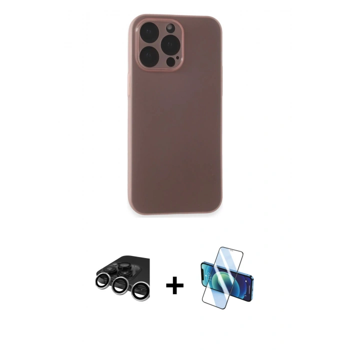 MARSİLYAN™- iPhone 15 Pro Max Kılıf Atlas Minimal Prime - Siyah 3D Antistatik Seramik Nano Ekran Koruyucu + Raze Metal Kamera Lens - GS
