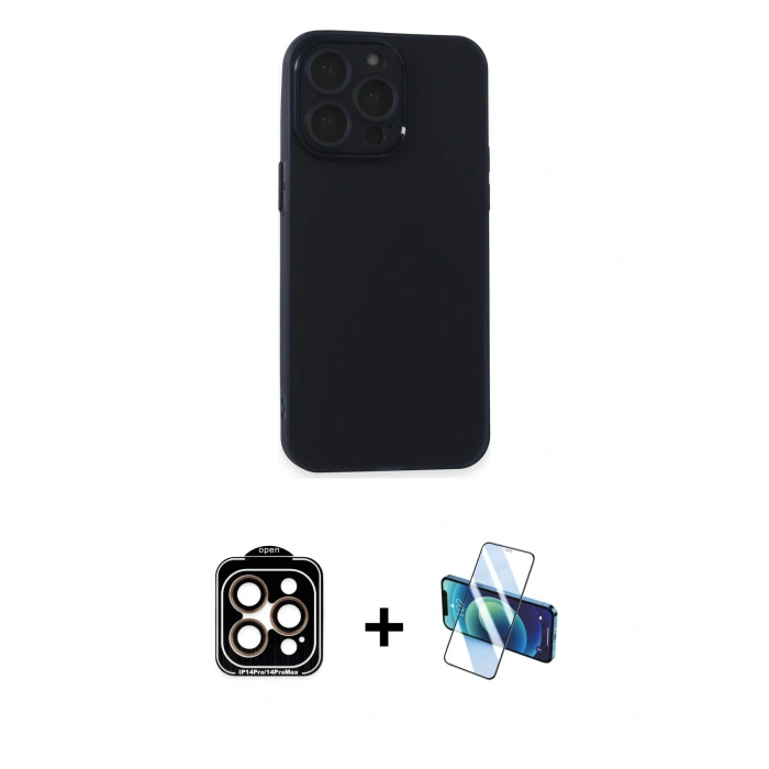 MARSİLYAN™- iPhone 15 Pro Max Kılıf Atlas Minimal Prime - Siyah 3D Antistatik Seramik Nano Ekran Koruyucu + PVD Metal Kamera Lens - TU