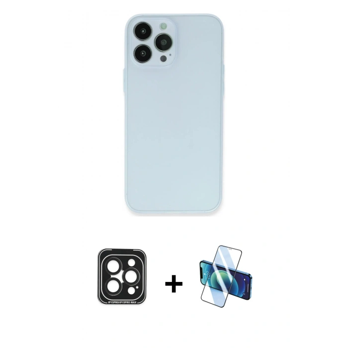 MARSİLYAN™- iPhone 15 Pro Max Kılıf Atlas Minimal Prime - Siyah 3D Antistatik Seramik Nano Ekran Koruyucu + PVD Metal Kamera Lens - SH