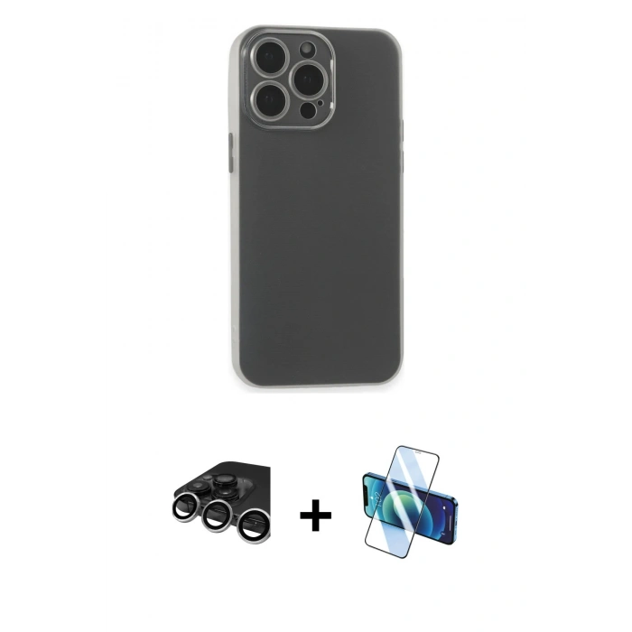 MARSİLYAN™- iPhone 15 Pro Max Kılıf Atlas Minimal Prime - Siyah 3D Antistatik Seramik Nano Ekran Koruyucu + Raze Metal Kamera Lens - GS