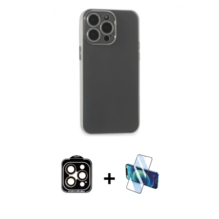 MARSİLYAN™- iPhone 15 Pro Max Kılıf Atlas Minimal Prime - Siyah 3D Antistatik Seramik Nano Ekran Koruyucu + PVD Metal Kamera Lens - TU