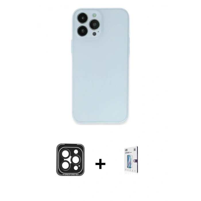 MARSİLYAN™- iPhone 15 Pro Max Kılıf Atlas Minimal Prime - Siyah Bilvis 0.18mm Plus Cam Ekran Koruyucu + PVD Metal Kamera Lens - SH