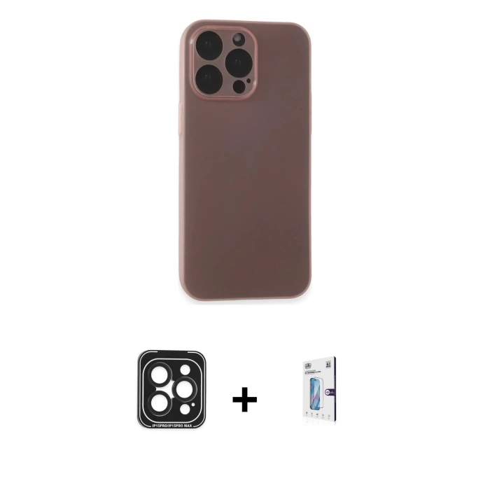 MARSİLYAN™- iPhone 15 Pro Max Kılıf Atlas Minimal Prime - Siyah Bilvis 0.18mm Plus Cam Ekran Koruyucu + PVD Metal Kamera Lens - SH