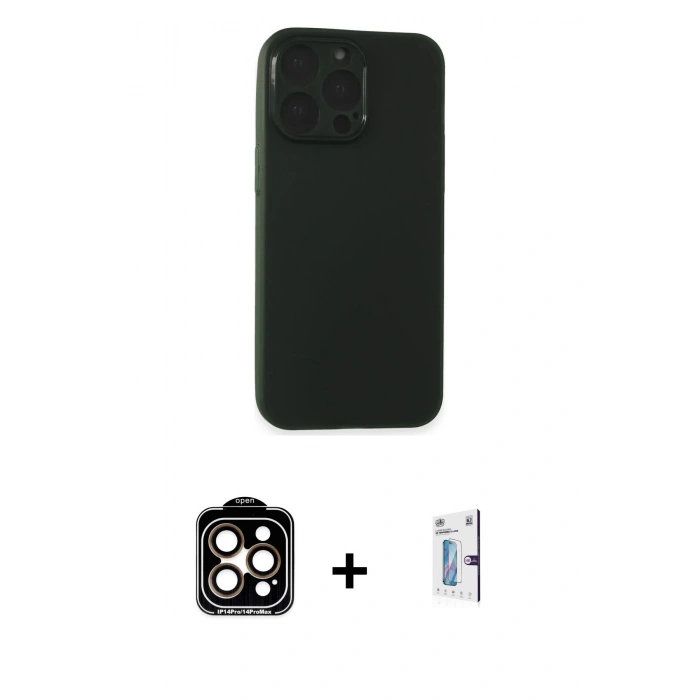 MARSİLYAN™- iPhone 15 Pro Max Kılıf Atlas Minimal Prime - Siyah Bilvis 0.18mm Plus Cam Ekran Koruyucu + PVD Metal Kamera Lens - TU