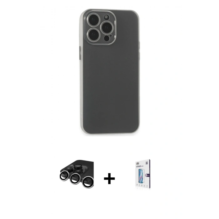 MARSİLYAN™- iPhone 15 Pro Max Kılıf Atlas Minimal Prime - Siyah Bilvis 0.18mm Plus Cam Ekran Koruyucu + Raze Metal Kamera Lens - GS