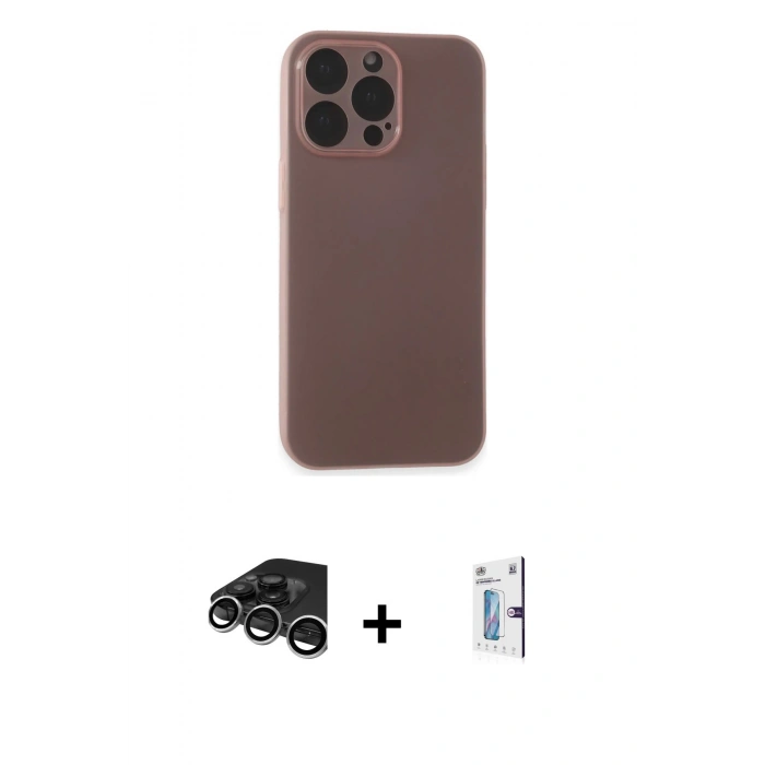 MARSİLYAN™- iPhone 15 Pro Max Kılıf Atlas Minimal Prime - Siyah Bilvis 0.18mm Plus Cam Ekran Koruyucu + Raze Metal Kamera Lens - GS