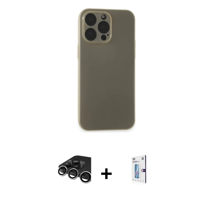 MARSİLYAN™- iPhone 15 Pro Max Kılıf Atlas Minimal Prime - Siyah Bilvis 0.18mm Plus Cam Ekran Koruyucu + Raze Metal Kamera Lens - GS