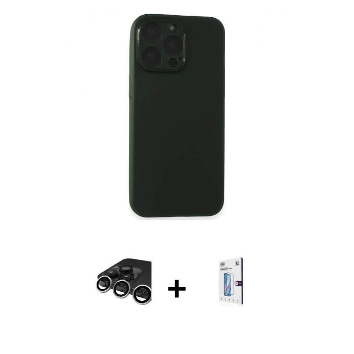 MARSİLYAN™- iPhone 15 Pro Max Kılıf Atlas Minimal Prime - Siyah Bilvis 0.18mm Plus Cam Ekran Koruyucu + Raze Metal Kamera Lens - GS