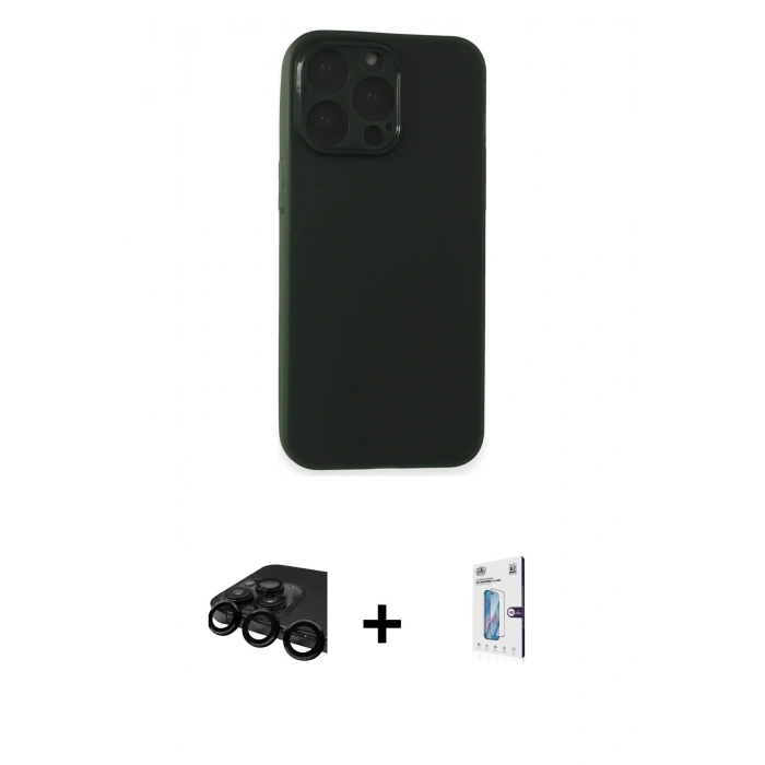 MARSİLYAN™- iPhone 15 Pro Max Kılıf Atlas Minimal Prime - Siyah Bilvis 0.18mm Plus Cam Ekran Koruyucu + Raze Metal Kamera Lens - SH