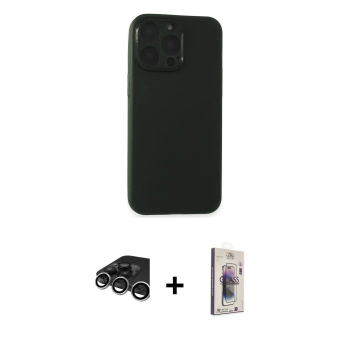 MARSİLYAN™- iPhone 15 Pro Max Kılıf Atlas Minimal Prime - Siyah Bilvis 3D Cam Ekran Koruyucu + Raze Metal Kamera Lens - GS