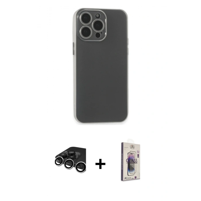 MARSİLYAN™- iPhone 15 Pro Max Kılıf Atlas Minimal Prime - Siyah Bilvis 3D Cam Ekran Koruyucu + Raze Metal Kamera Lens - GS