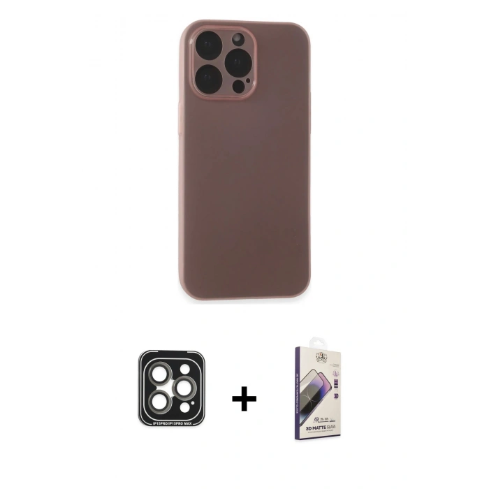 MARSİLYAN™- iPhone 15 Pro Max Kılıf Atlas Minimal Prime - Siyah Bilvis 3D Mat Cam Ekran Koruyucu + PVD Metal Kamera Lens - GI