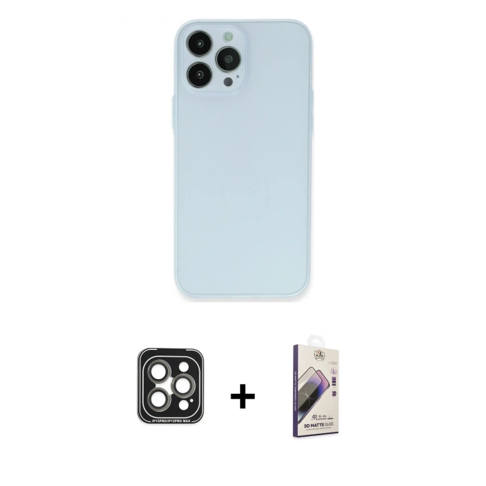 MARSİLYAN™- iPhone 15 Pro Max Kılıf Atlas Minimal Prime - Siyah Bilvis 3D Mat Cam Ekran Koruyucu + PVD Metal Kamera Lens - GI
