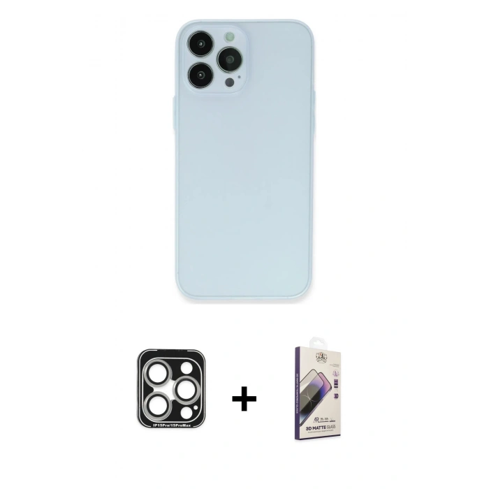 MARSİLYAN™- iPhone 15 Pro Max Kılıf Atlas Minimal Prime - Siyah Bilvis 3D Mat Cam Ekran Koruyucu + PVD Metal Kamera Lens - GS