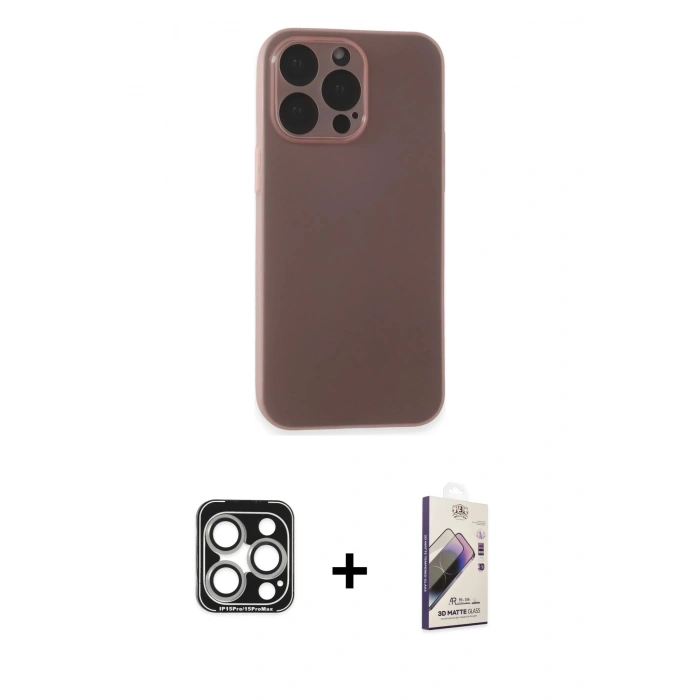 MARSİLYAN™- iPhone 15 Pro Max Kılıf Atlas Minimal Prime - Siyah Bilvis 3D Mat Cam Ekran Koruyucu + PVD Metal Kamera Lens - GS