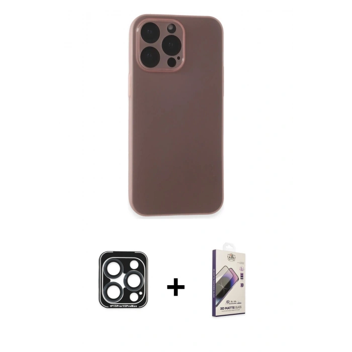 MARSİLYAN™- iPhone 15 Pro Max Kılıf Atlas Minimal Prime - Siyah Bilvis 3D Mat Cam Ekran Koruyucu + PVD Metal Kamera Lens - LT
