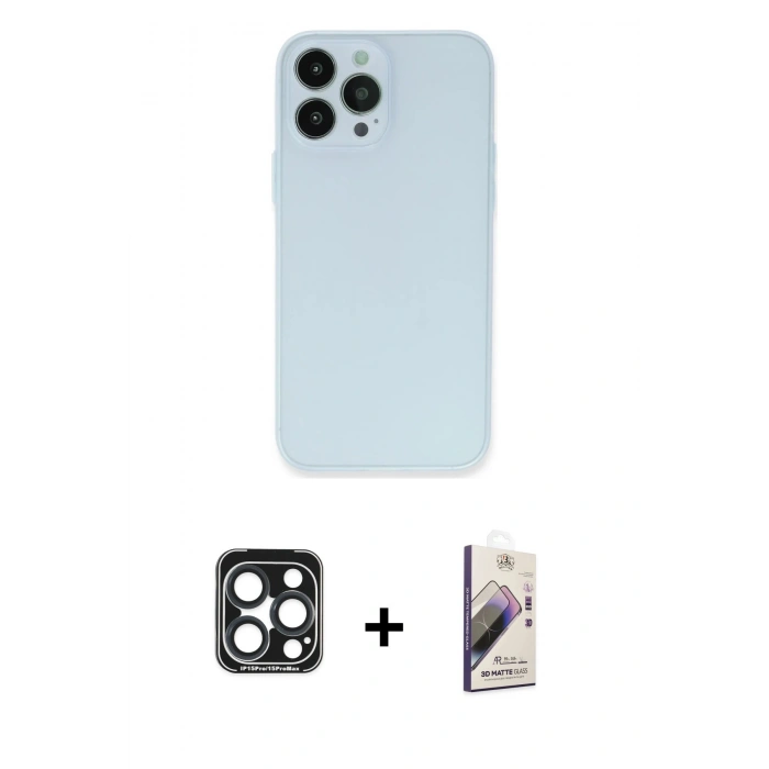 MARSİLYAN™- iPhone 15 Pro Max Kılıf Atlas Minimal Prime - Siyah Bilvis 3D Mat Cam Ekran Koruyucu + PVD Metal Kamera Lens - LT