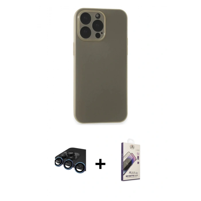 MARSİLYAN™- iPhone 15 Pro Max Kılıf Atlas Minimal Prime - Siyah Bilvis 3D Mat Cam Ekran Koruyucu + Raze Metal Kamera Lens - LT