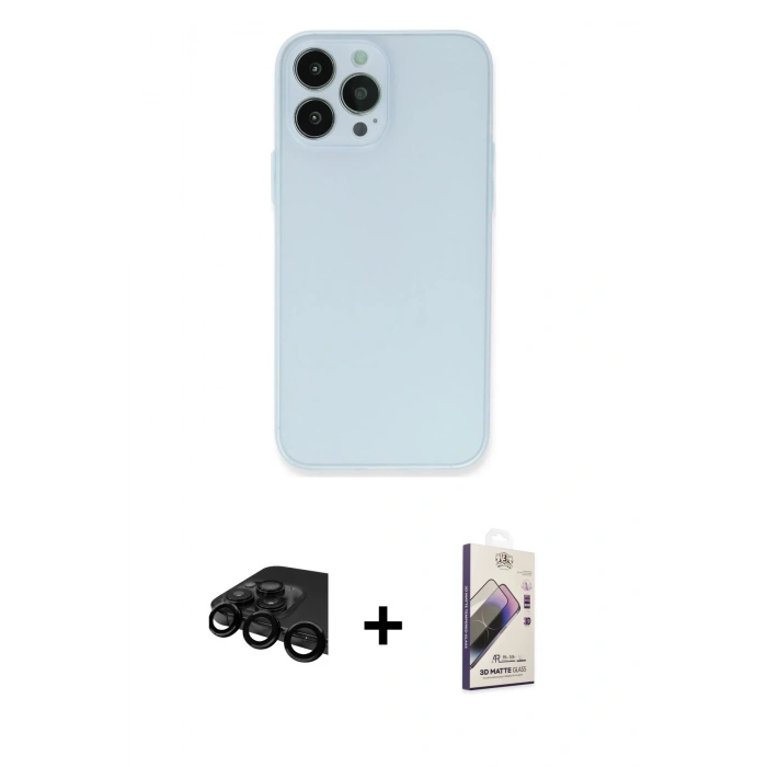 MARSİLYAN™- iPhone 15 Pro Max Kılıf Atlas Minimal Prime - Siyah Bilvis 3D Mat Cam Ekran Koruyucu + Raze Metal Kamera Lens - SH