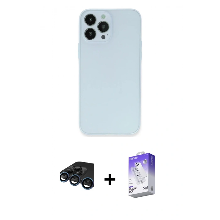 MARSİLYAN™- iPhone 15 Pro Max Kılıf Atlas Minimal Prime - Siyah Bilvis 5in1 3D Magic Cam Ekran Koruyucu + Raze Metal Kamera Lens - LT