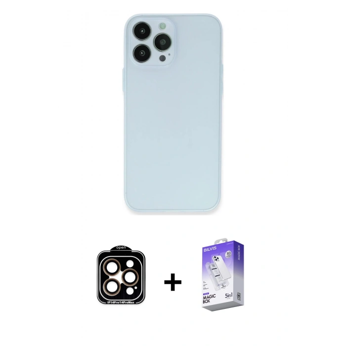 MARSİLYAN™- iPhone 15 Pro Max Kılıf Atlas Minimal Prime - Siyah Bilvis 5in1 3D Magic Cam Ekran Koruyucu + PVD Metal Kamera Lens - TU
