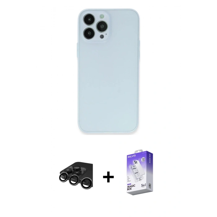 MARSİLYAN™- iPhone 15 Pro Max Kılıf Atlas Minimal Prime - Siyah Bilvis 5in1 3D Magic Cam Ekran Koruyucu + Raze Metal Kamera Lens - TMGI