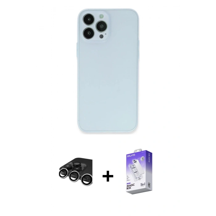MARSİLYAN™- iPhone 15 Pro Max Kılıf Atlas Minimal Prime - Siyah Bilvis 5in1 3D Magic Cam Ekran Koruyucu + Raze Metal Kamera Lens - GS