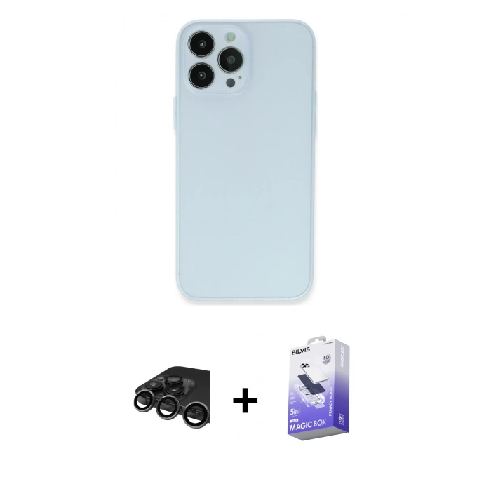 MARSİLYAN™- iPhone 15 Pro Max Kılıf Atlas Minimal Prime - Siyah Bilvis 5in1 5D Magic Hayalet Cam Ekran Koruyucu + Raze Metal Kamera Lens - TMGI