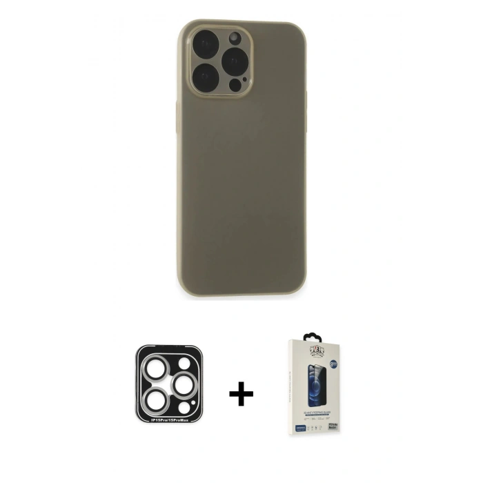 MARSİLYAN™- iPhone 15 Pro Max Kılıf Atlas Minimal Prime - Siyah Bilvis Hayalet Cam Ekran Koruyucu + PVD Metal Kamera Lens - GS