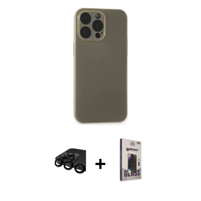 MARSİLYAN™- iPhone 15 Pro Max Kılıf Atlas Minimal Prime - Siyah Bilvis Hayalet Cam Ekran Koruyucu + Raze Metal Kamera Lens - SH