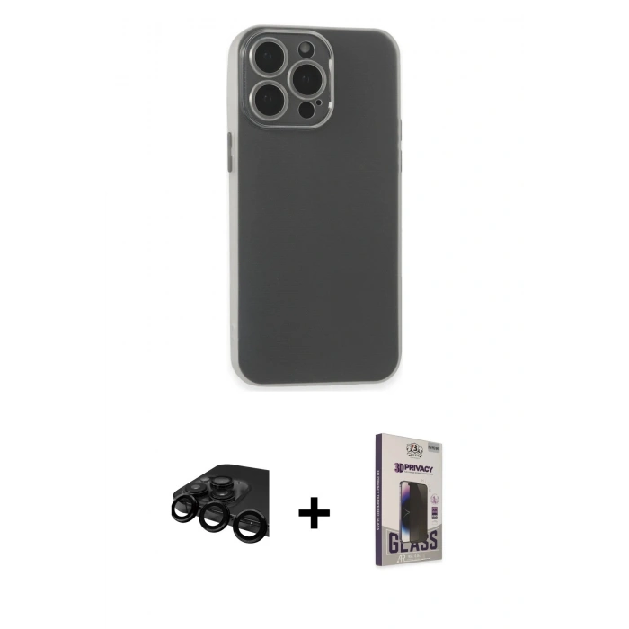 MARSİLYAN™- iPhone 15 Pro Max Kılıf Atlas Minimal Prime - Siyah Bilvis Hayalet Cam Ekran Koruyucu + Raze Metal Kamera Lens - SH
