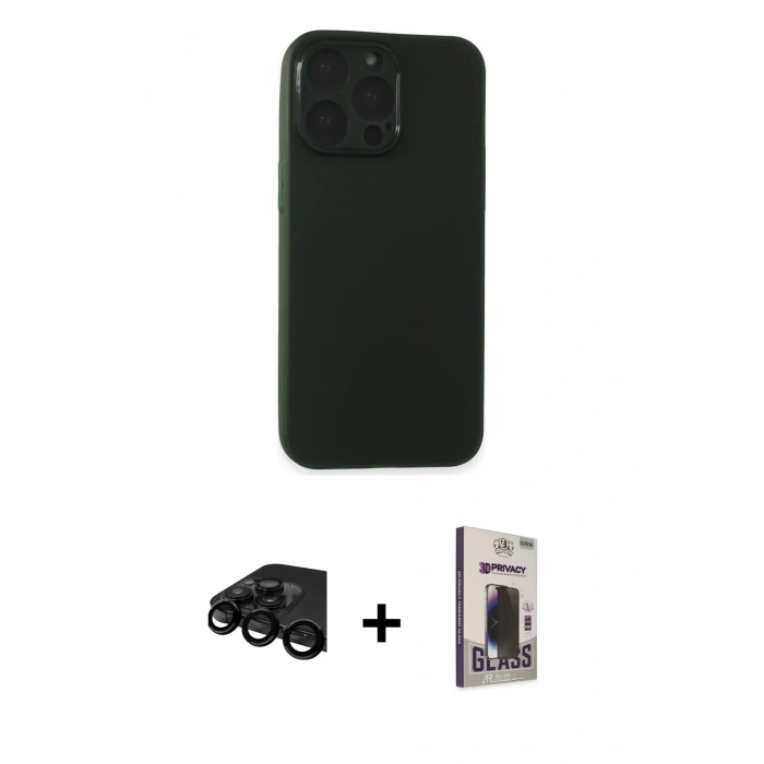 MARSİLYAN™- iPhone 15 Pro Max Kılıf Atlas Minimal Prime - Siyah Bilvis Hayalet Cam Ekran Koruyucu + Raze Metal Kamera Lens - SH